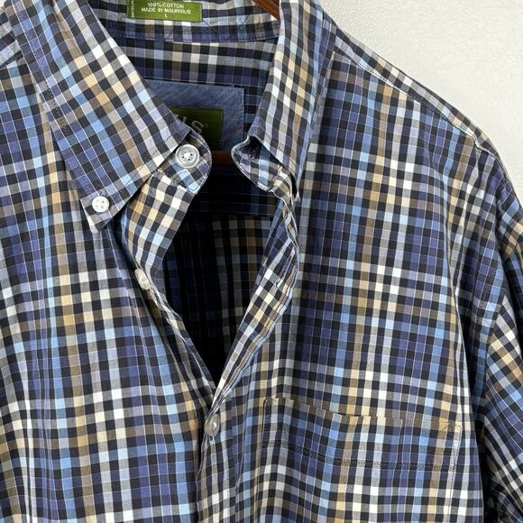 Orvis Shirt Mens Large Blue Checked Plaid Long Sleeve Button Up Cotton - Picture 4 of 6